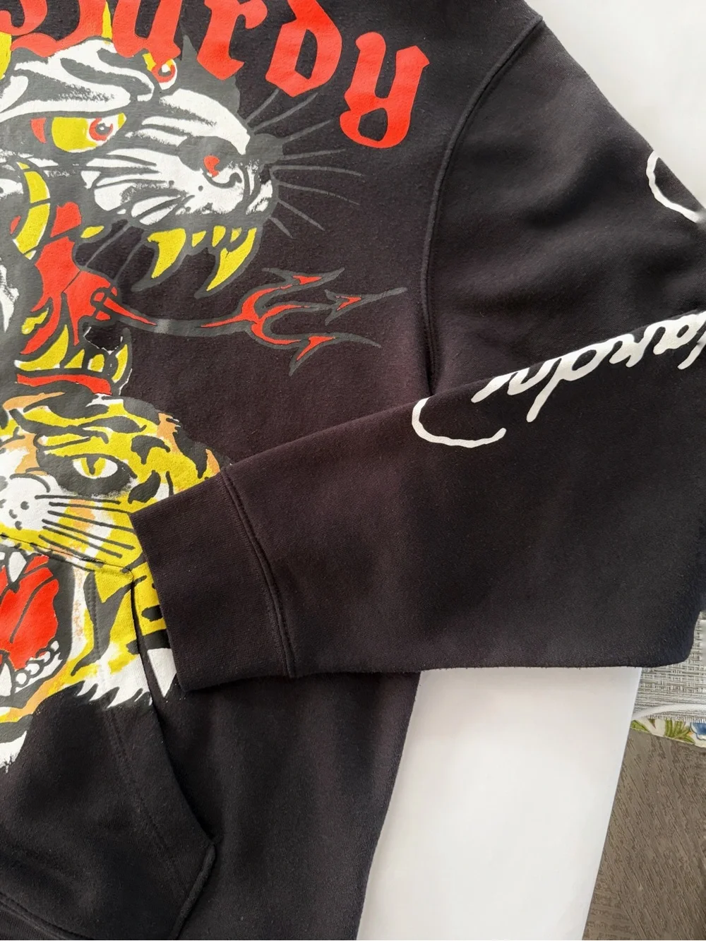 Ed Hardy Men M Black Tiger Wolf Graphic Hoodie Y2K Streetwear Punk Grunge